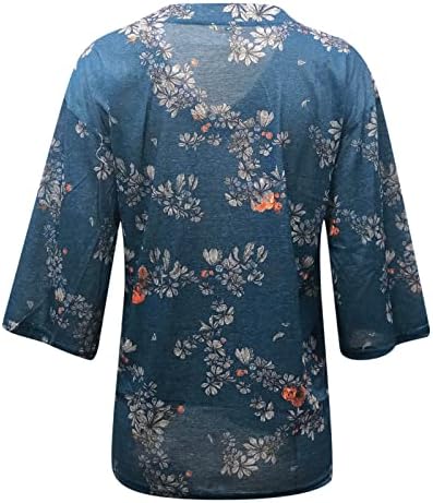 2023 Elbise Moda 3/4 Kollu V Boyun Çiçek Grafik Gevşek Fit Seksi Capri Üst Gömlek Kızlar için Sonbahar Yaz Tshirt FL