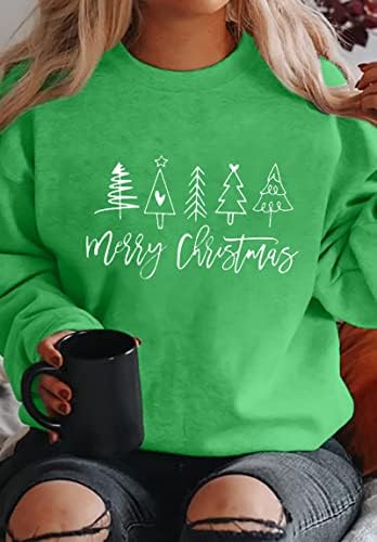 LUKYCILD Merry Christmas Kazak Kadınlar için Noel Ağacı Grafik Uzun Kollu Hafif Gömlek Tatil Uzun Kollu Üstleri