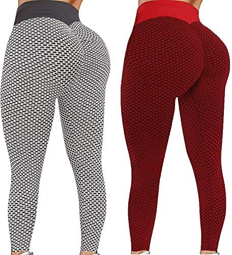 FOVIGUO 2 Paket Yüksek Bel Yoga Pantolon Karın Kontrol Egzersiz Koşu 4 Yollu Streç Yoga Tayt Yumuşak Tayt Pantolon