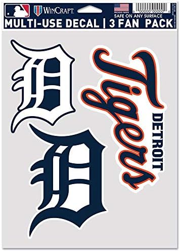 WinCraft MLB Detroit Tigers Çıkartması Çok Kullanımlı Fan 3 Paket, Takım Renkleri, Bir Boyut