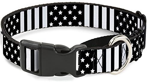 Toka-Aşağı Amerikan Bayrağı Yakın Çekim Siyah / Beyaz Martingal köpek tasması, 1 Geniş Uyar 15-26 Boyun-Büyük