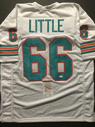 İmzalı / İmzalı Larry Little HOF 93 Miami Beyaz Futbol Forması JSA COA