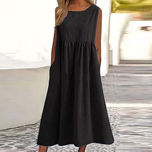 Kadın 2023 Moda Rahat Rahat Elbiseler Yaz Baskılı Kısa Kollu Ekip Boyun Gevşek Elbise Cepler ile