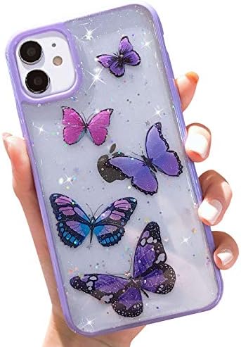 wzjgzdly Kelebek Bling Şeffaf Kılıf iPhone 11 ile uyumlu, Kadınlar için Glitter Kılıf Sevimli İnce Yumuşak Kaymaz Koruyucu