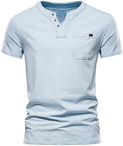 Erkek tişört Cep Henley Gömlek Casual Katı Slim Fit Düğme Aşağı kısa kollu t-Shirt Kas Tops …