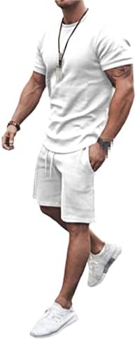 Erkek Eşofman 2 parça Set Yaz Katı Spor Takım Elbise Kısa Kollu Rahat T Shirt Ve şort
