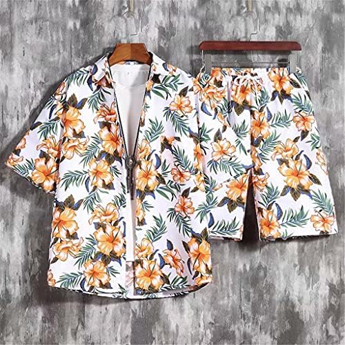 EODNSOFN Hawaii Plaj Çiçek Gömlek Kısa Kollu erkek gömleği şort takımı (Renk: D, Boyut: M Kodu)