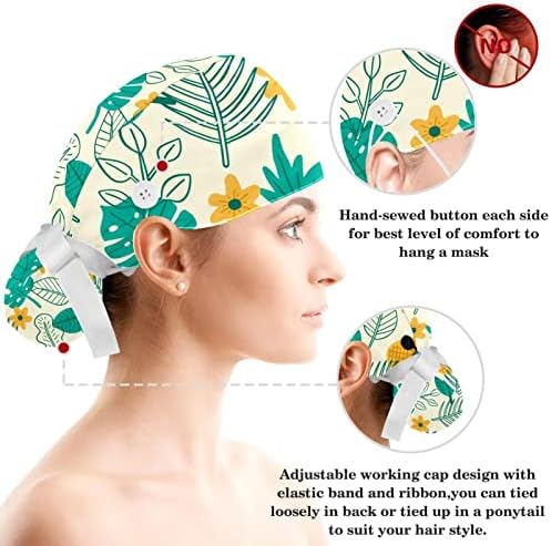 Tropik çiçekler Bitkiler Ananas çalışma kapağı Düğme ve Ter Bandı Ayarlanabilir Unisex Kravat Geri Şapka Hemşire Cerrahi