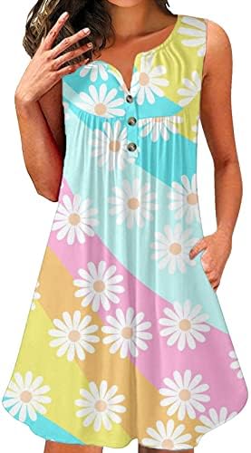 Bayanlar Boho Elbise ile Cep Yaz Çiçek Baskı Düğme Aşağı Midi Elbiseler Rahat Gevşek Flowy Plaj Elbise