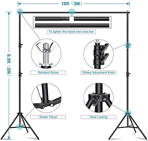 MsMk Fotoğraf Video Studio Backdrop Standı ile 8 Bahar & 4 Klipler, 6.5 ft x 10ft Ayarlanabilir Muslin Arkaplan Destek Sistemi