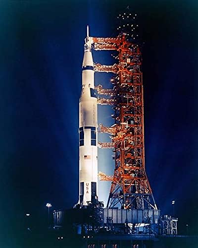 Apollo 14 Saturn V Roket Gece 8x10 Gümüş Halide Fotoğraf Baskısı