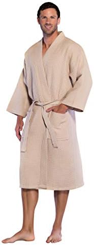 Turquaz Keten Hafif Uzun Waffle Kimono Spa Robe Erkekler için
