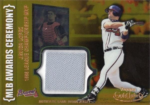 Javy Lopez oyuncu yıpranmış forması yama beyzbol kartı (Atlanta Braves) 2002 Topps Altın Etiket NLCS MVP ACRJL-MLB Oyun