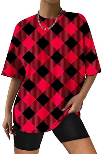 Ekose Gömlek Kadınlar için 2023 Moda Steampunk Erkek Arkadaşı Bluz Yaz Grunge T-Shirt Büyük Boy Damalı Streetwear Tops