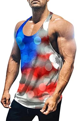 XXBR Kolsuz Gömlek Erkekler için, Rahat 3D Baskılı Spor Salonu Egzersiz Tankı Üstleri Grafik T-Shirt Bağımsızlık Günü Yelek