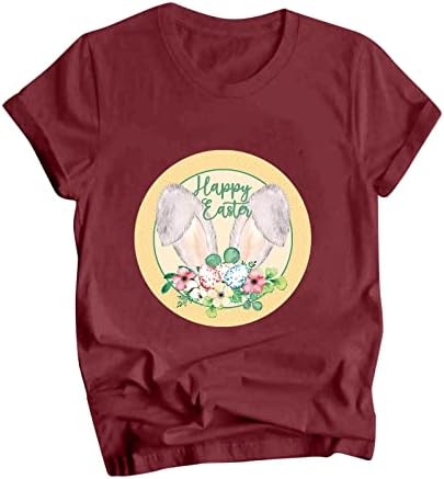 Paskalya Günü Kısa Kollu Tees Kadınlar için Tatlı Tavşan Baskı O-Boyun T-Shirt Gevşek Fit Artı Boyutu Rahat Parti Komik Tees
