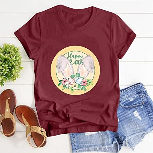 Paskalya Günü Kısa Kollu Tees Kadınlar için Tatlı Tavşan Baskı O-Boyun T-Shirt Gevşek Fit Artı Boyutu Rahat Parti Komik Tees
