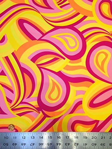 Yard tarafından Ağır Streç Naylon Spandex Kumaş üzerine Renkli Psychedelic Retro Desen (Turuncu / Sarı)