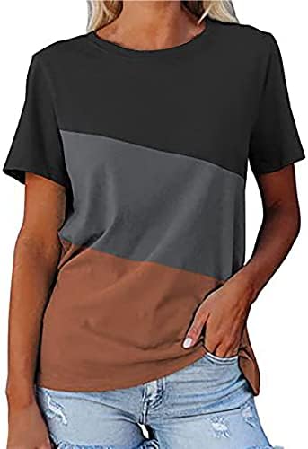 Amikadom Kahverengi Salonu Tişörtleri Genç Kız Kısa Kollu Crewneck Spandex Colorblock Zayıflama Tunik Üstleri Büstiyer Tişörtleri