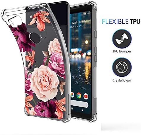 Çiçekler Darbeye Telefon Kılıfı için Google Piksel 2, temizle ile Çiçek Tasarım İnce Esnek Sevimli Girly cep telefonu Kapak