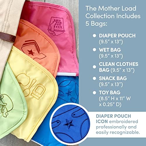 Anne Yükü-Bebek Bezi Çantası Organize Torbalar, Küçük Organize Çantalar, 5 Parçalı Çok Renkli İşlemeli Bebek Bezi Çantası