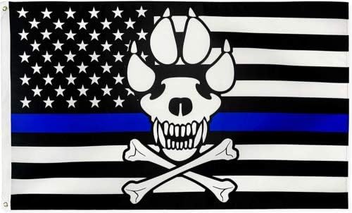Amerikan Toptan Süpermarket Polis Anıt K9 Köpek Kafatası ve PENÇE Mavi Lives Matter ABD Bayrağı Kaba Tex 100D