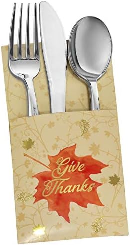 36 Şükran Gereçler Çatal Tutucular Altın Folyo ile Teşekkür Vermek Akçaağaç Yaprağı Gümüş Kağıt Kılıfı Cepler Hasat Sonbahar
