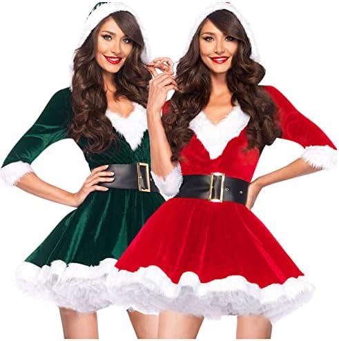 GA WEIHUA Bayan Noel Mini Elbise Seksi Iç Çamaşırı Santa Salıncak Kulübü Elbise Kürklü Trim Gecelik Yarım Kollu Cosplay Elbise
