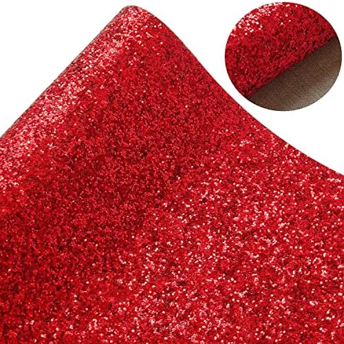 Sunmelyn Noel Kırmızı Tıknaz Glitter Suni Deri Rulo 12x53 inç Parlak Düz Renk Kız Kumaş Küpe Yaylar El Sanatları (Kırmızı)