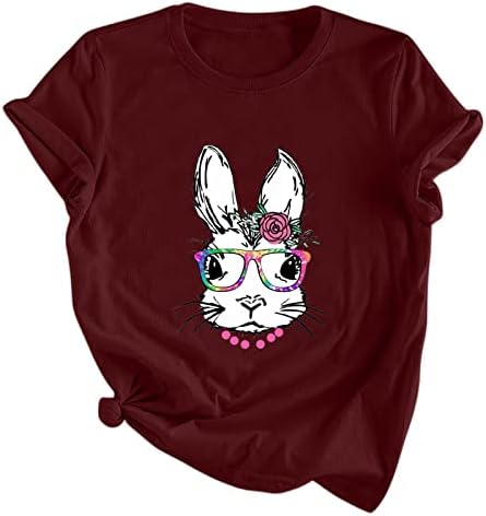 Paskalya tavşanı Grafik T-Shirt Genç Kızlar için Yaz Rahat Kısa Kollu Ekip Boyun Sevimli Tavşan baskılı tişört Gömlek Tops