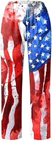 MIASHUI Kırpılmış Pantolon Kadın Rahat kadın Bağımsızlık Günü Amerikan Bayrağı Baskılar Pantolon Baggy Elastik Bayan Elbise