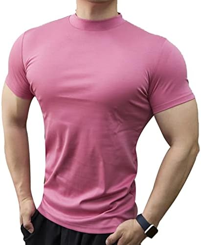 Loodgao erkek Mock Boyun Kısa Kollu Üstleri Slim Fit Spor Egzersiz Gömlek Vücut Geliştirme Fitness Kas T-Shirt Giyim