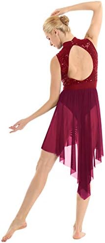ACSUSS kadın Sequins Dans Elbise Lirik Modern Çağdaş Yüksek Düşük Etek Balo Salonu Dans Kostümü