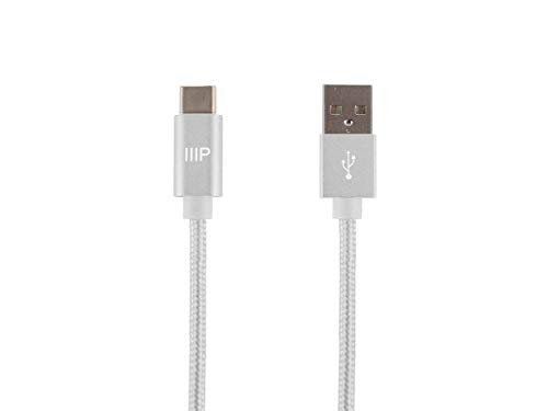 Monoprice USB 2.0 Tip-C'den Tip-A'ya Şarj ve Senkronizasyon Naylon Örgülü Kablo-3 Fit-Beyaz, Hızlı Şarj, 3 Amper / 60 Watt'a