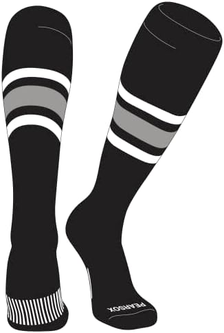 PEAR SOX Çizgili OTC Beyzbol, Softbol, Futbol Çorapları (B) Siyah, Beyaz, Gümüş