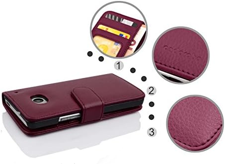 HTC ONE M7 ile uyumlu Cadorabo Kitap Çantası (1. Gen.) Bordo Mor-Manyetik Kapatma ve 3 Kart Yuvaları ile-Cüzdan Etui Kapak