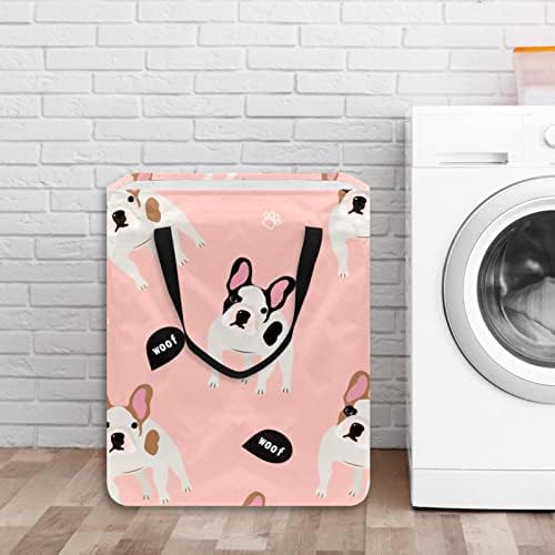Karikatür Fransız Bulldog Baskı Katlanabilir çamaşır sepeti, 60L Su Geçirmez çamaşır sepetleri Çamaşır Kutusu Giysi Oyuncak