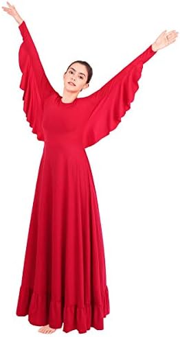 OwlFay Bayan Melek Kanatları Ayinle Övgü Dans Elbise Katı Fırfır Gevşek Fit Tam Boy Kilise Giyim Ibadet Kostüm