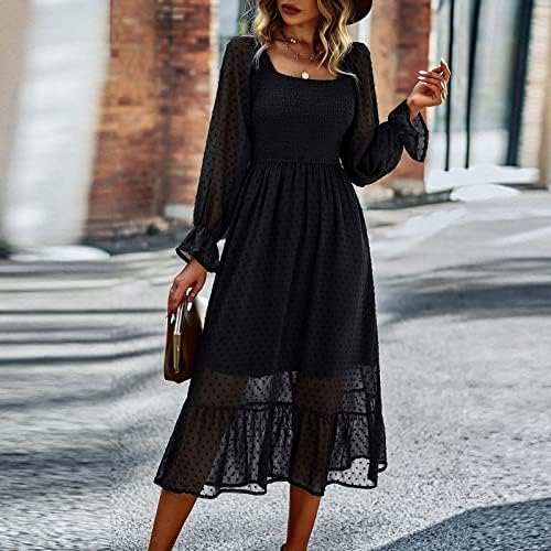 NOKMOPO Midi Elbiseler Kadınlar için Moda İlkbahar ve Sonbahar Boho Yuvarlak Boyun Elbise Parti Maxi Elbise