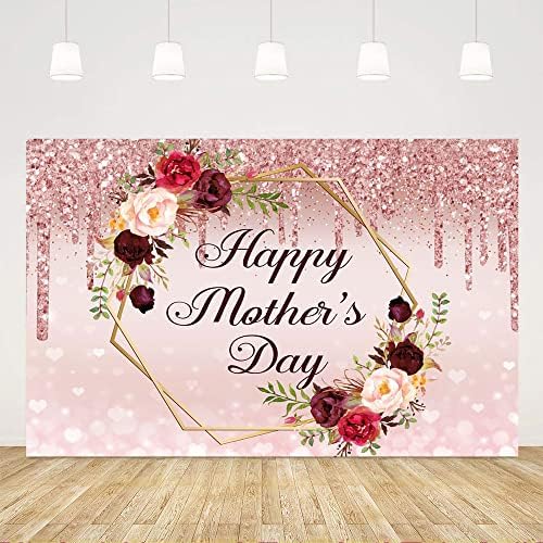 Ticuenicoa 5x3ft Mutlu anneler Günü Gül Altın Zemin Bordo Çiçek Glitter Bokeh Arka Plan Süslemeleri anneler Günü Partisi