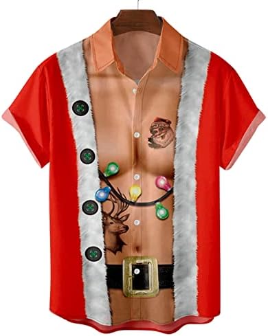 Erkek Çirkin Noel Gömlek Komik Baskılı Hawaiian Gömlek Casual Düğme Up T Gömlek için Parti Aloha Tatil Plaj