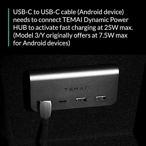 TEMAİ Tesla Model 3 / Y duvar konektörü tarzı PD QC3. 0 şarj kablosu (USB-C ila USB-C) - Bir cihaza bağlandığında ışık yanar