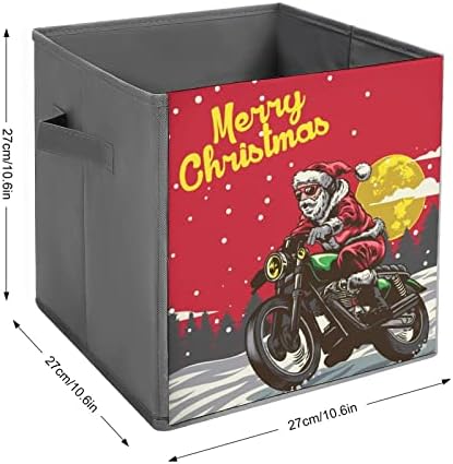 Nudquıo Komik Noel Noel Baba Motosiklet Katlanır eşya kutuları Katlanabilir Kutular Kumaş Küp Basit Organizatör Kolları ile