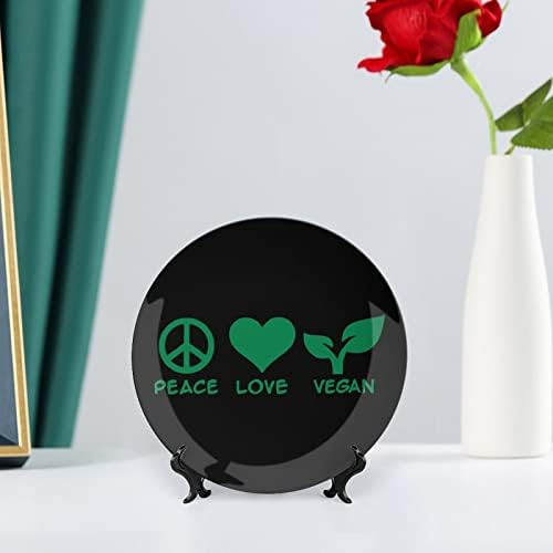 Barış Aşk Vegsn Dekoratif Levha Yuvarlak Seramik Tabaklar Ekran Standı ile Ev Ofis Düğün Dekor için