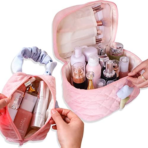ANCEN Seyahat Makyaj Çantası, Kadınlar için Pembe Kozmetik Çantaları, Büyük Kapasiteli 2 Adet Taşınabilir Tiki Makyaj çantası