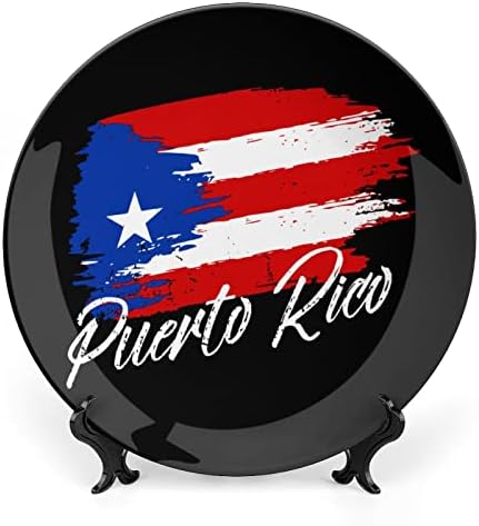 Vintage Porto Riko Bayrağı Dekoratif Levha Yuvarlak Seramik Plakalar için Ekran Standı ile Ev Ofis Düğün Dekor