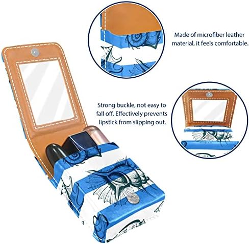 Deniz Kabuğu Mavi Şerit Küçük Ruj Kılıfı İçin Ayna İle Çanta, Dayanıklı Deri Kozmetik makyaj tutucusu, Taşınabilir Seyahat