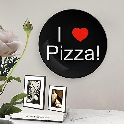 Seviyorum Pizza Baskılı Kemik Çini Dekoratif Levha yuvarlak Tabaklar Zanaat Ekran Standı ile Ev Ofis için Duvar Yemeği