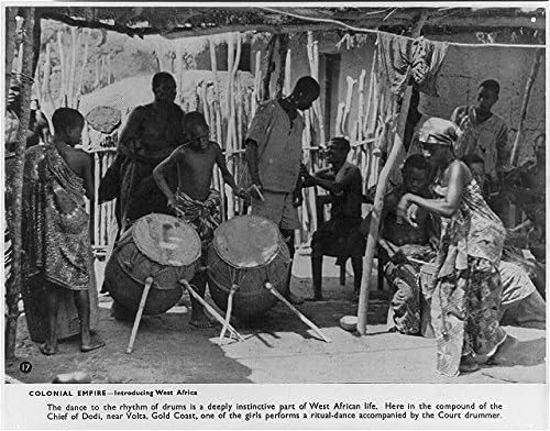 HistoricalFindings Fotoğraf: Kız, Ritüel Dans, DODİ Şefi, Mahkeme Davulcusu, Volta, Gold Coast,Batı Afrika, 1948