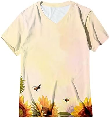 Bayan Üstleri Şık Rahat, Çiçek Baskı V Yaka Kısa Kollu Artı Boyutu Moda Gömlek Sevimli Tişörtleri Kadınlar için